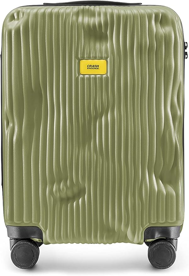 CRASH BAGGAGE Stripe Suitcase | Olive | 36L | 100% Polycarbonate, TSA-Approved Lock, 360° Spinning Wheels
