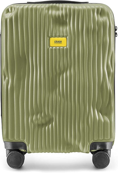 CRASH BAGGAGE Stripe Suitcase | Olive | 36L | 100% Polycarbonate, TSA-Approved Lock, 360° Spinning Wheels