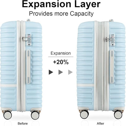 Joyway Luggage Set 3 Piece Suitcase Sets with Spinner Wheel,Hardside Expandable Travel Laggage with TSA Lock (13/20/24/28 Lightblue brown