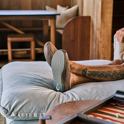 OLUKAI Puku'i Men's Fleece Slippers, Comfortable Activewear Slippers, Premium Full-Grain Leather & Jersey Knit, Drop-In Heel & All-Day Comfort