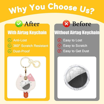 Leather Keychain for Airtag, Cute Protective Keychain Holder Compatible with Apple Air Tag,GPS Item Tracker Case Cover for Keys,Bags,Pets,Luggage(Cat)