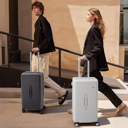 mixi 24'' Plus Trunk Luggage Medium Checked Luggage PC Hard Shell Rolling Travel Suitcases with Spinner Wheels & TSA Lock, Smoke White