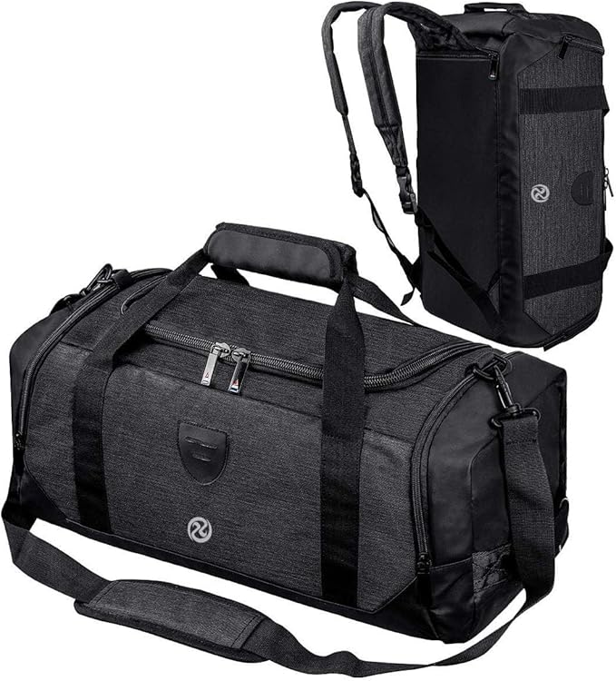 Gym Duffle Bag Backpack Waterproof Sports Duffel Bags Travel Weekender Bag for Men Women Overnight Bag with Shoes Compartment Black-Perfect Fathers Day Gifts for Dad/Men/Husband