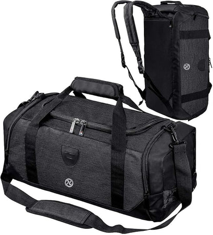 Gym Duffle Bag Backpack Waterproof Sports Duffel Bags Travel Weekender Bag for Men Women Overnight Bag with Shoes Compartment Black-Perfect Fathers Day Gifts for Dad/Men/Husband