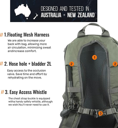 SPIKA Hunting Backpacks for Men, 25L Green Hunting Day Pack with Water Bladder, Removable Waist Belt, Rifle Holder, Internal Ammo Storage and Rain Cover