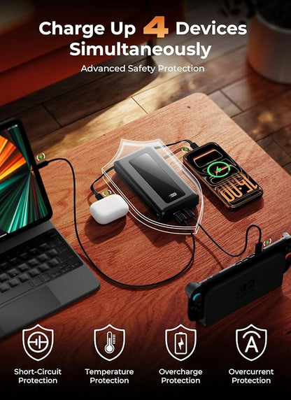 Portable Charger, 50000mAh Power Bank with Built-in Cables, PD 22.5W Fast Charging with Flashlight, High-Capacity Portable Phone Charger for iPhone, Android, Travel Camping Essential