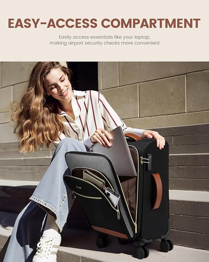 LOVEVOOK Carry On Luggage 22x14x9 Airline Approved, 20 Inch Softside Suitcases with Wheels, Lightweight Spinner Carry on Suitcase with TSA Lock, Water-Resistant Large Capacity Luggage for Travel