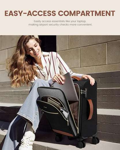 LOVEVOOK Carry On Luggage 22x14x9 Airline Approved, 20 Inch Softside Suitcases with Wheels, Lightweight Spinner Carry on Suitcase with TSA Lock, Water-Resistant Large Capacity Luggage for Travel