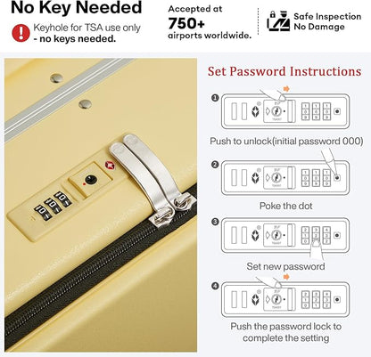 mixi 26 Inch Large Checked Luggage PC Hard Shell Suitcase Top Opening Aluminum Frame Travel Suitcases with Wheels, Lark Yellow