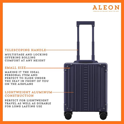 Aleon 16” Aluminum Vertical Underseat Carry-On Luggage - Luxury Business Briefcase with Wheels - Hardshell Suitcase for Airplane Travel (Sapphire)