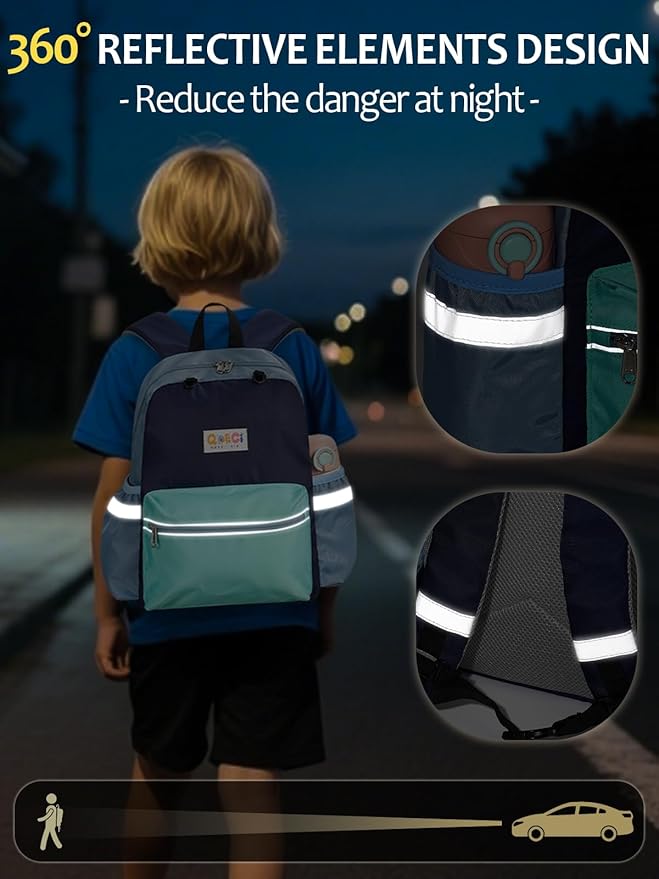 Kids Backpack for Boys Girls, Toddler Backpack for Preschool Kindergarten, 15inch Elementary School Bookbag with Reflective for Ages 6-8, Mint Blue
