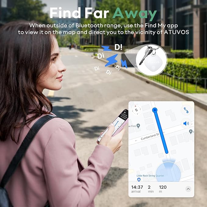 ATUVOS Air Tracker Tags-3 Pack, Bluetooth Luggage Tracker Works with Apple Find My APP (iOS Only, Not for Android), Keys Finder and Item Locator for Luggage, Backpack, Suitcases, Replaceable Battery