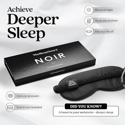 TheSleepGuard Pure Silk Sleep Mask [100% 6A Mulberry Silk, 22 Momme] Light Blocking Travel Essentials. Eye Masks for Sleeping. Black Oeko-Tex Blindfold. Eye Covers for Men & Women