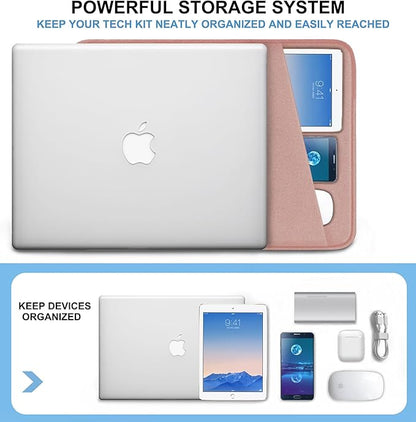Laptop Sleeve Case, Shockproof Protective Computer Sleeve Cover with Accessories Pocket, Water Resistant Traveling Carrying Laptop Bag Compatible for 15.6 inch MacBook Dell HP Acer Lenovo, Pink