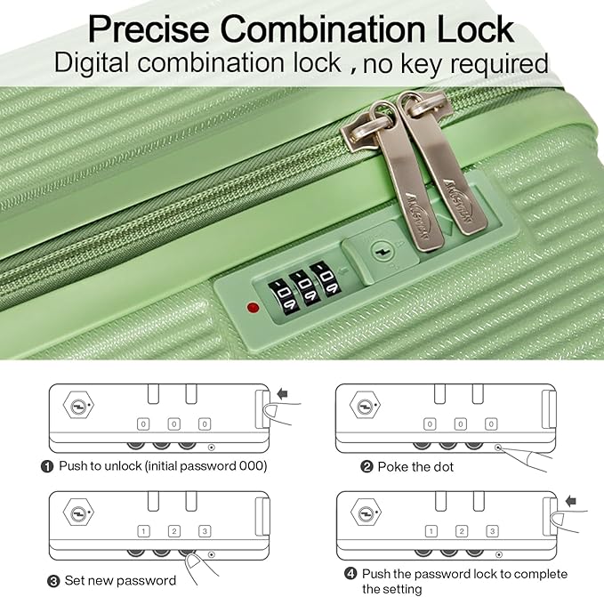 Luggage Sets 3 Piece (20/24/28 inch)-Carry On Suitcase-Suitcase With Wheels-PC+ABS - Hardside Spinner Travel Luggage, Black, 3 Pcs Set, Hardside Luggage Sets With Spinner Wheels (Green)