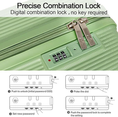 Luggage Sets 3 Piece (20/24/28 inch)-Carry On Suitcase-Suitcase With Wheels-PC+ABS - Hardside Spinner Travel Luggage, Black, 3 Pcs Set, Hardside Luggage Sets With Spinner Wheels (Green)