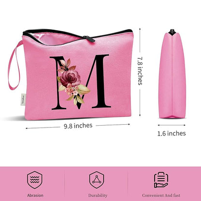Vavabox A-Z Personalized Makeup Bag, Birthday Gifts for Women Mom, Gifts for Best Friend, Bride Bridesmaid Cosmetic bag (M, Peach)