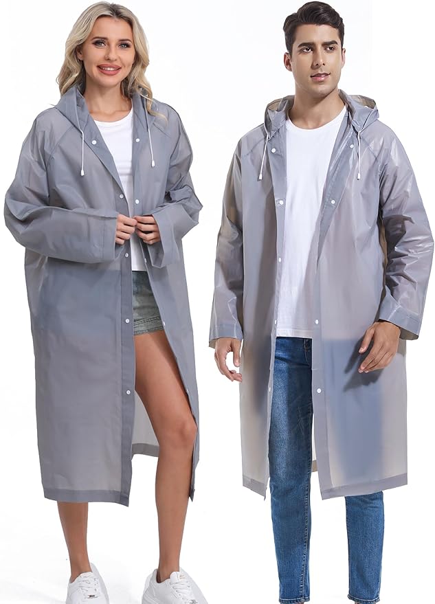 2-Pack Reusable Rain Ponchos for Adults, HOOMBOOM Raincoats Emergency for Women/Men with Drawstring and Sleeves