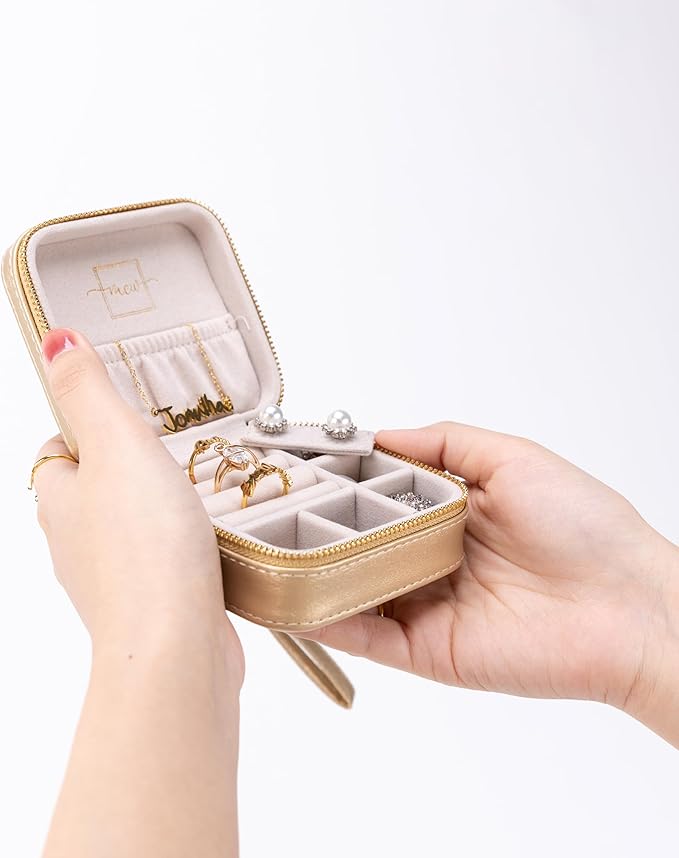 Angelina's Palace Personalized Jewelry Case with Name Engraved,Custom Leather Travel Jewelry Organizer Box for Rings,Earrings,Necklaces,Birthday Bridesmaid Gift For Women