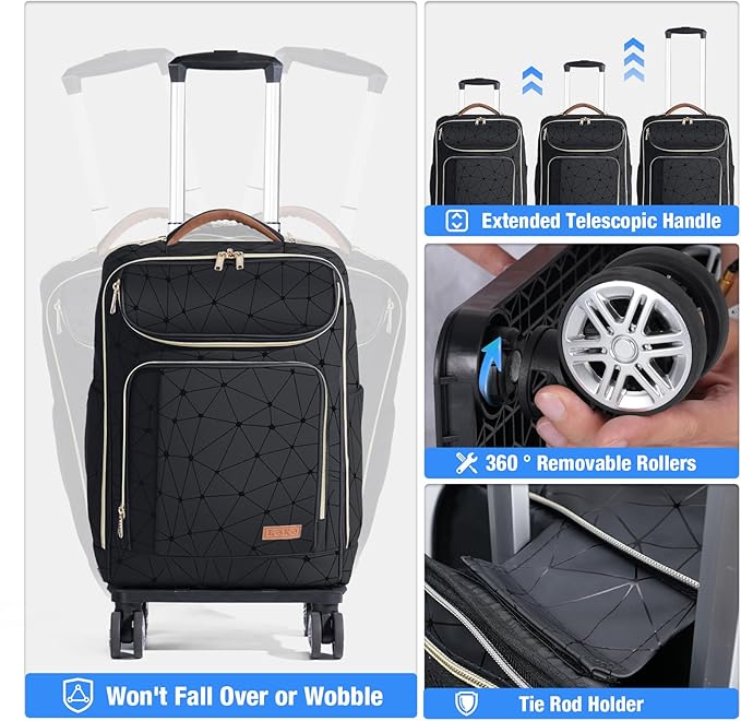 Lekebobor Travel Rolling Backpack, 18 inch Waterproof Bag with 360° Wheels for 15.6" Laptop, Convertible Airline Approved Travel Back Pack for Men & Women, Business, Commuter