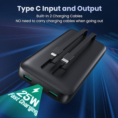 Portable Charger PowerBank 40,800mAh with Built-in Cables,25W PD Fast Charging +QC 4.0 Quick Phone Charging Power Bank, Travel Essential Charger Battery Pack for iPhone 17/16/15 Android Galaxy etc
