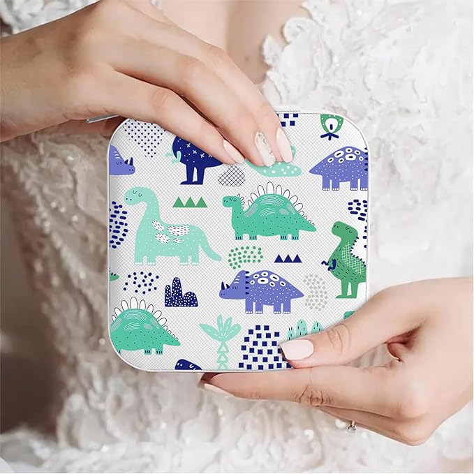 MAYCARI Jewelry Box with Cute Dinosaur Pattern Design, PU Leather Jewelry Travel Organizer Case-Rings/Earrings/Necklace Storage Box for Women Birthday Mom Friends Her Bridesmaids Girls s