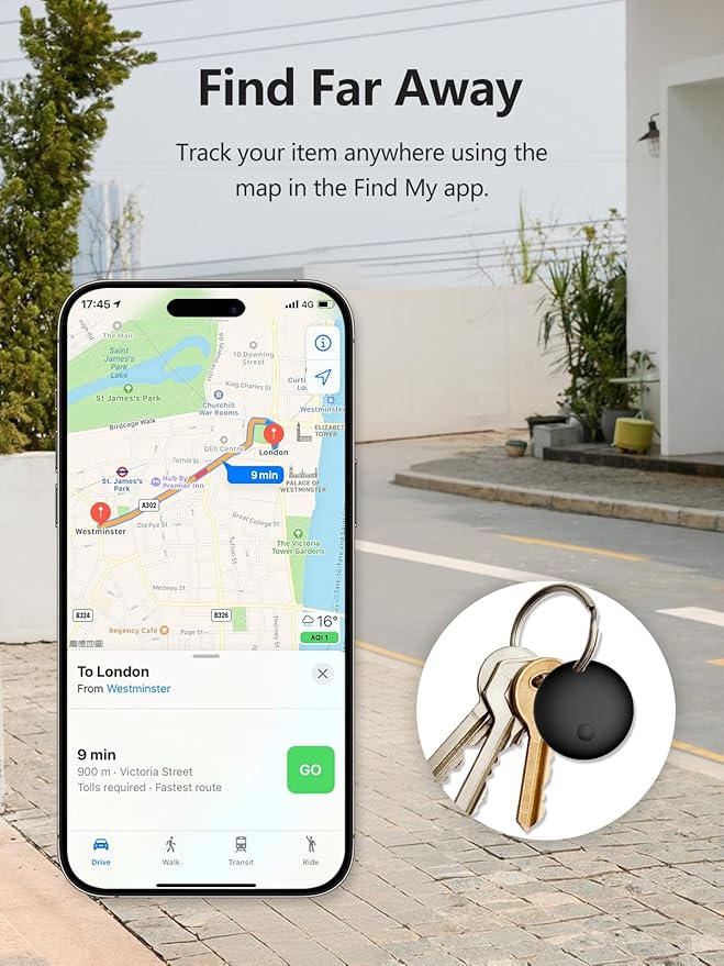 Tracker Tags, Item Finder Work with Apple Find My (iOS Only), Tracking Device Locator Smart Tag for Luggage, Keys, Wallet, Bike, Bags (Black, 4 Pack)