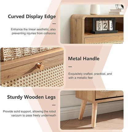 Rattan Shoe Cabinet with 2 Flip Drawers, 16 Pairs Narrow Shoe Storage Cabinet for Entryway Freestanding Hidden Shoe Rack, Modern Slim Wood Shoe Organizer for Hallway, Natural