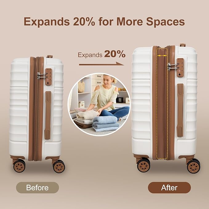 Romswi 26" Medium Checked Luggage, Expandable Checked-Medium Hardshell Suitcase with Double Spinner Wheels for 20% More Space, Hardside Luggage, Scratch-Resistant & YKK Zipper White