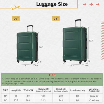 Merax Luggage Sets 4 Piece Suitcase Set, Expandable Hardside 20 IN & 24 IN Suitcase Set with Duffel Bag, Lightweight Travel Luggage with Spinner Wheels and TSA Lock(Dark Green)