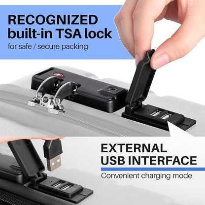 AnyZip Suitcase Hardside PC ABS Lightweight USB Luggage with Wheels TSA Lock Checked-Large Luggage 28 Inch Silver