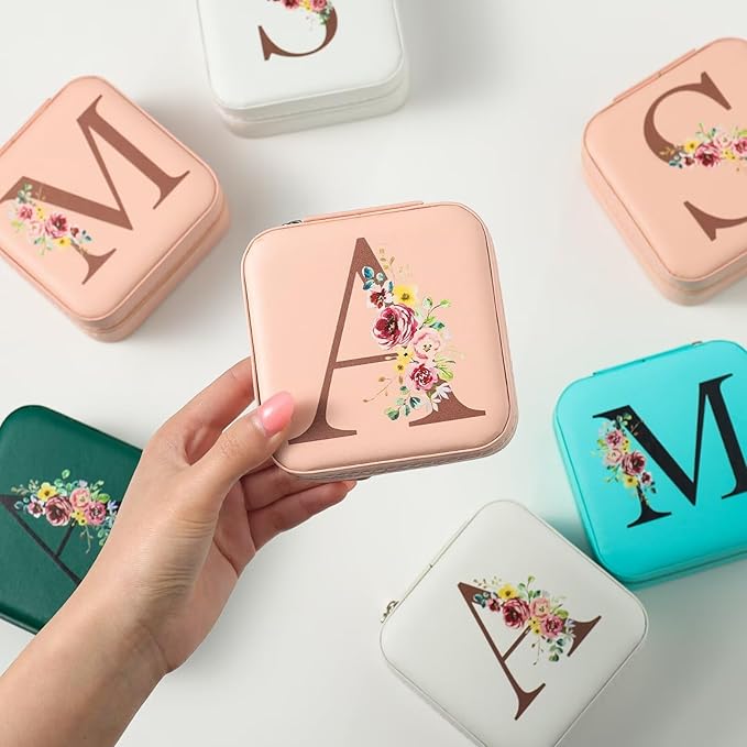 Parima Pink Jewelry Box - Personalized Gift, Travel Jewelry Case, Y Style, 4x4x2 Inch, Zipper, 4 Compartments, Ring, Earring, Necklace Storage