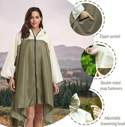 SaphiRose Unisex Rain Poncho Waterproof Raincoat Hooded for Adults Women with Pockets