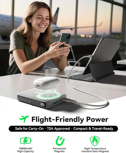 for MagSafe Portable Charger 10000mAh, Magnetic Wireless Power Bank with Foldable Stand, Fast Charging USB-C Battery Pack for iPhone 17/16/15/14/13/12 Series, Strong Magnetic Snap