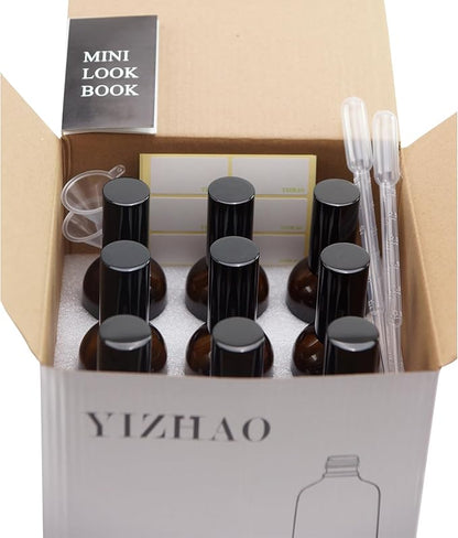 YIZHAO Blue Glass Spray Bottles 4oz, with Small Fine Mist Spray, Metal Cap, Refillable for Essential Oil,Travel,Cleaning,Perfume,Aromatherapy,Makeup – 9 Pcs