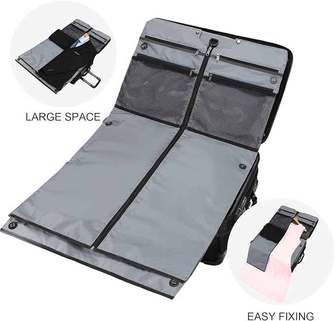 Modoker Rolling Garment Bag with Wheels Luggage for Suits with Wheels Wheeled Garment Bag for Travel 2 in 1 Rolling Duffel Bag, Black