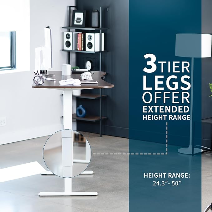 VIVO Electric 63 x 32 in Dual Motor Standing Desk, Memory Height Adjustment, 2B Series, Dark Walnut Top White Frame, DESK-KIT-2W1D