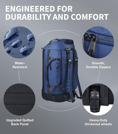 Rolling Duffle Bag with Wheels - 86L Extra Large Travel Duffel, Foldable & Waterproof Checked Luggage for Men, Camping, Long Trips