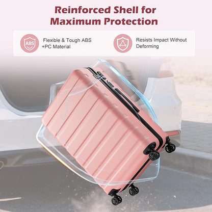 AnyZip Suitcase Hardside PC ABS Lightweight USB Luggage with Wheels TSA Lock Checked-Medium 24 Inch Pink
