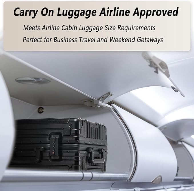 20 Inch Aluminum Frame Carry On Luggage 22x14x9 Airline Approved with Spinner Wheels,Zipperless Hard Shell Small Rolling Suitcases with TSA Approved USB Port,Cup & Phone Holder,Black