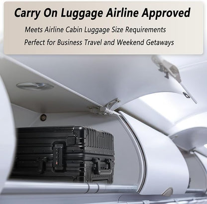 20 Inch Aluminum Frame Carry On Luggage 22x14x9 Airline Approved with Spinner Wheels,Zipperless Hard Shell Small Rolling Suitcases with TSA Approved USB Port,Cup & Phone Holder,Black