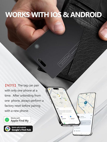 Tracking Card for Android & iOS, Ultra-Slim Rechargeable Find My Wallet Tracker Card for Luggage, ID Card, Passport - Both Works with Apple Find My & Google's Find Hub (Black, 2 Pack)