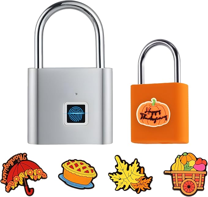 UMIKSMART Padlock, Keyless Fingerprint Padlock with USB Charging, Gym Lockers, School Lockers, Luggage, Storage Boxes, Cabinets, Backpack, Thanksgiving Gifts (Autumn Harvest Orange)