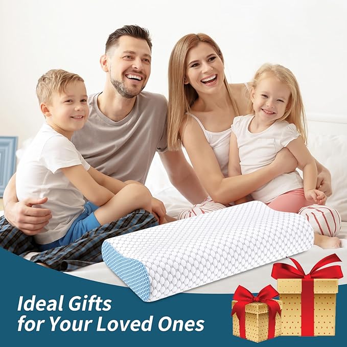 Cervical Neck Pillow for Pain Relief - Ergonomic Contour Memory Foam Pillows, Cooling Side Sleeper Pillow for Sleeping, Orthopedic Bed Pillow for Back Stomach Sleepers with Pillowcase