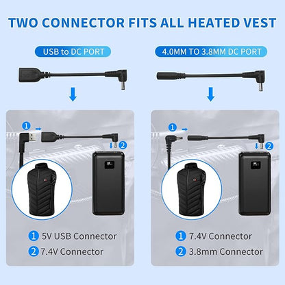 30000mAh Heated Vest Battery Pack 7.4V Heating Vest Battery Bank Power Bank with LED Display DC/USB//Type-C Portable Chargers for Heated Jacket Coat Warming Clothing(Black Grey)