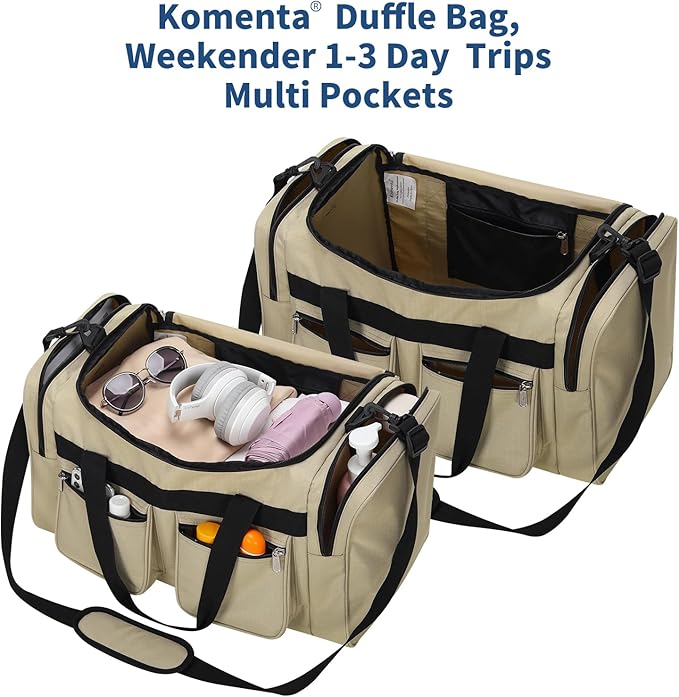 20 inch Gym Bag for Men, 40L Sports Duffle Bag with side pockets durable Weekend Overnight Bag for Travel, Workout, Fitness (Camel)