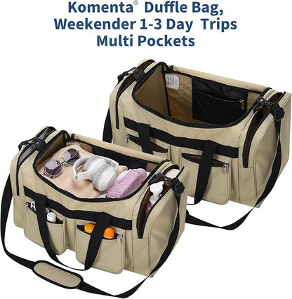20 inch Gym Bag for Men, 40L Sports Duffle Bag with side pockets durable Weekend Overnight Bag for Travel, Workout, Fitness (Camel)