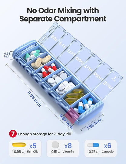 Vaydeer Metal Travel Pill Organizer – Compact Weekly Pill Box for Daily Medication – Portable Small Pill Case for Vitamins, Pills & Supplements (Rose Gold)