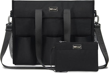 TOPDesign Utility Water Resistant Tote Bag with 22 Pockets, Top Zipper Closure & Thick Bottom Support, for Working Women