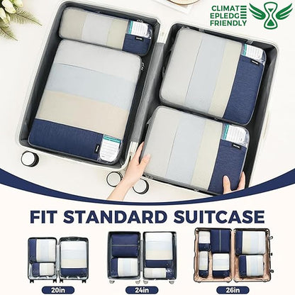 BAGAIL 6 Set Lightweight Compression Packing Cubes with Packing List, Anti-Tearing Expandable Organizer Bags for Travel, Navy